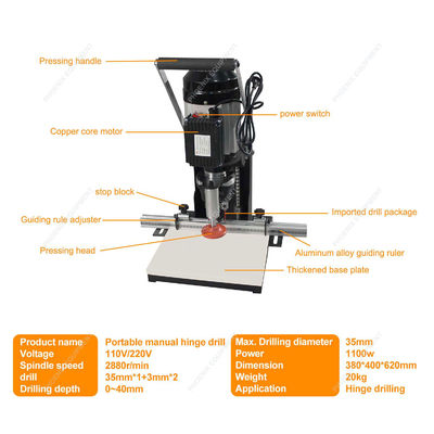 110V/220V Verticale portatile macchina di perforazione per la lavorazione del legno per foratura a cerniera e minifisso